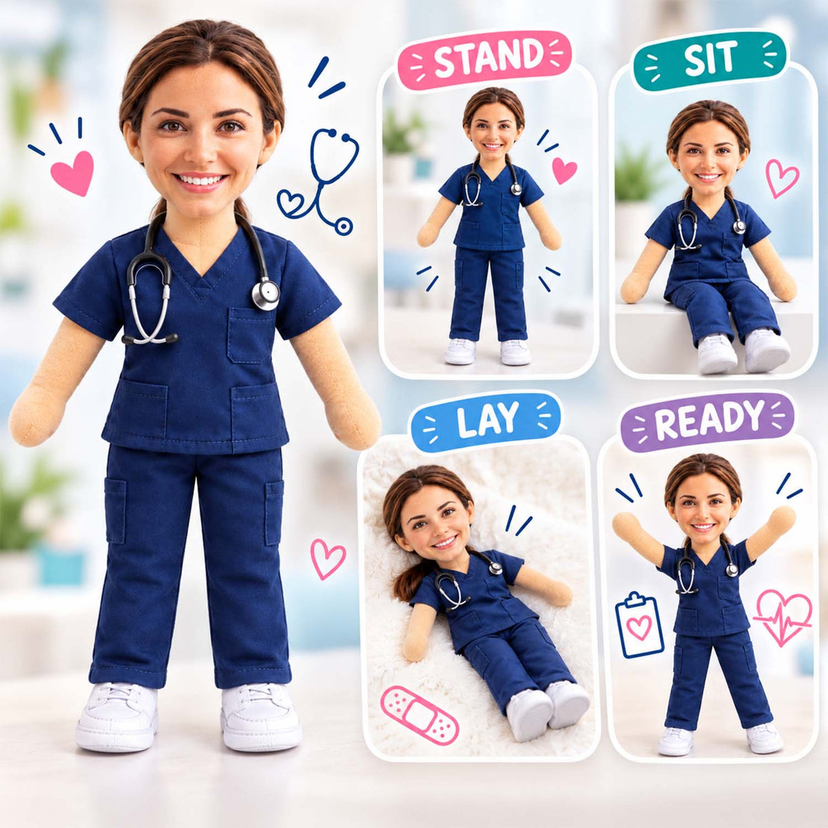 Custom Photo Nurse Posable Plush Doll, Gift For Nurses L0411 Pt99
