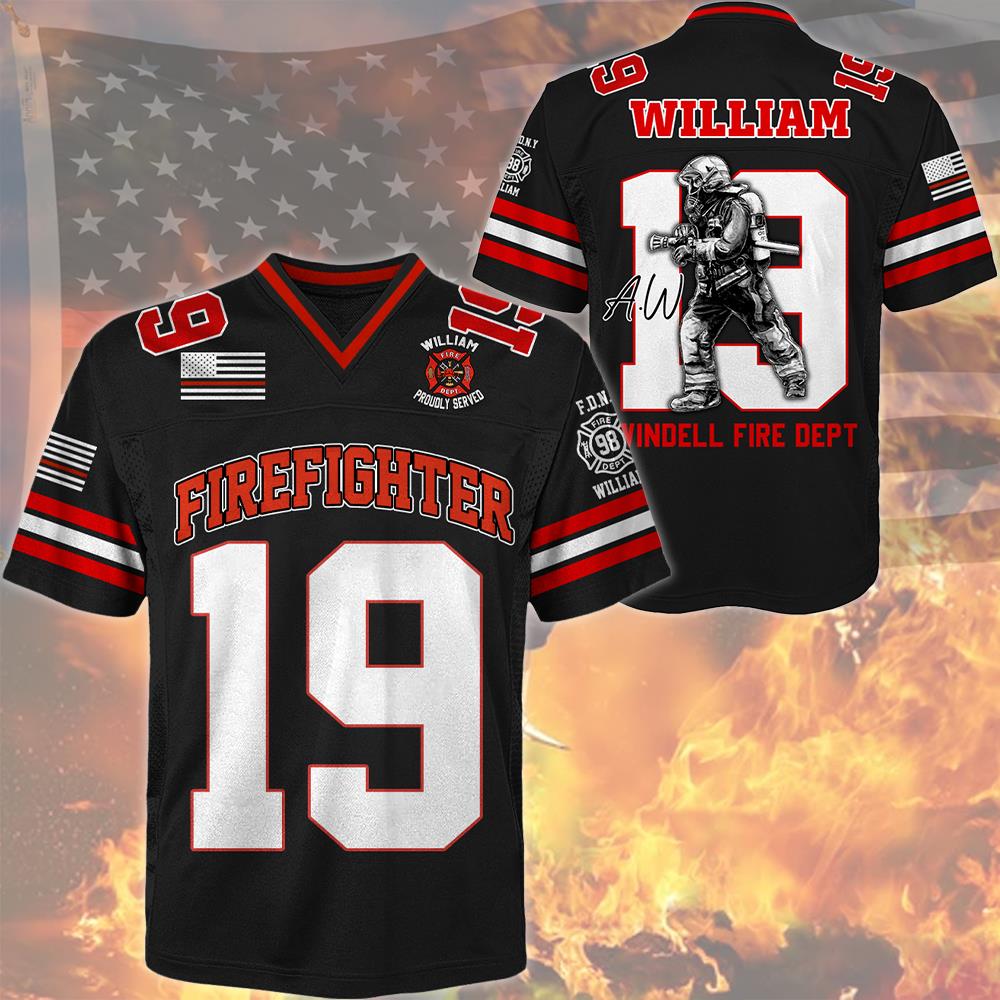 Custom Firefighter Football Jersey, Custom Dept Name Number Firefighter, Gift For Firefighter T1807 Nh00