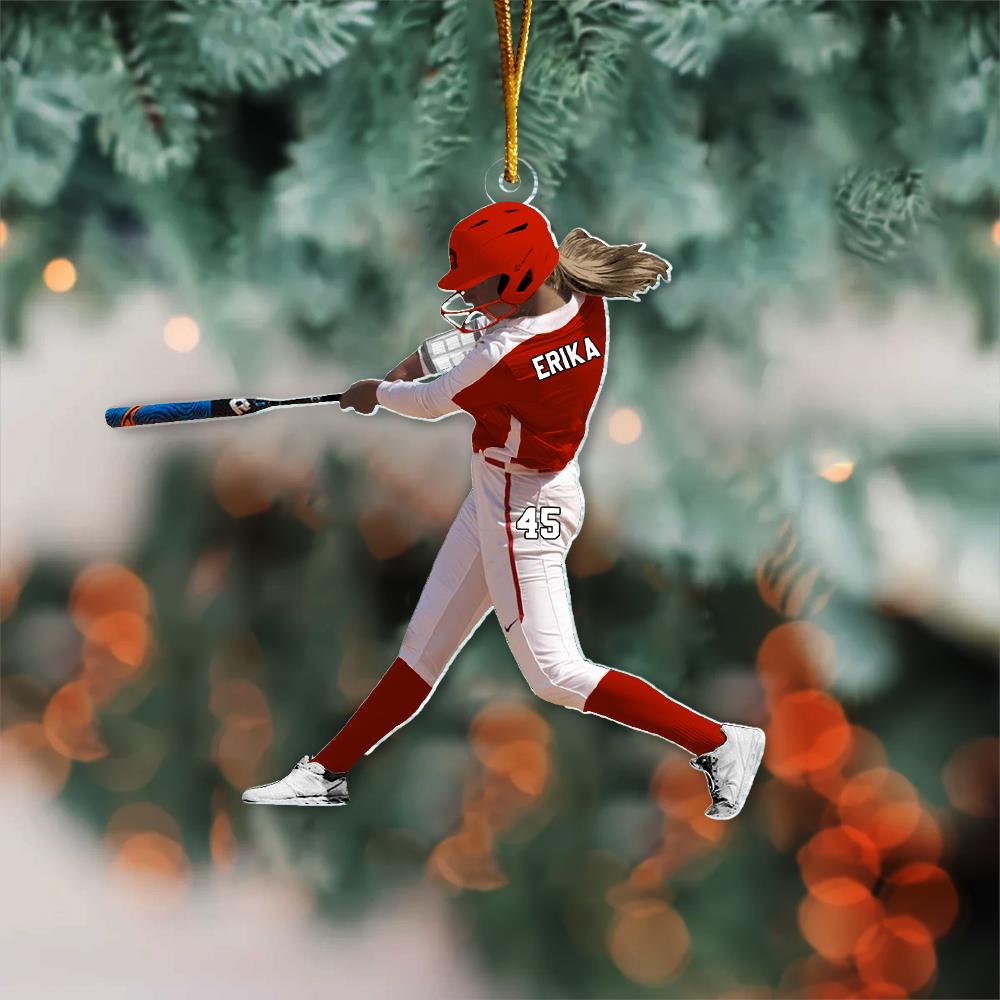 Custom Personalized Softball Acrylic Christmas Ornament, Gift for Softball Lovers