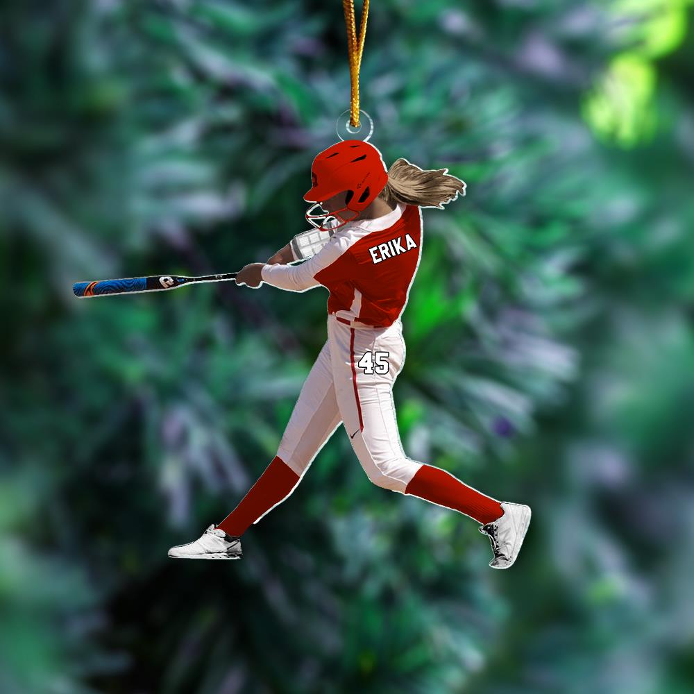 Custom Personalized Softball Acrylic Christmas Ornament, Gift for Softball Lovers