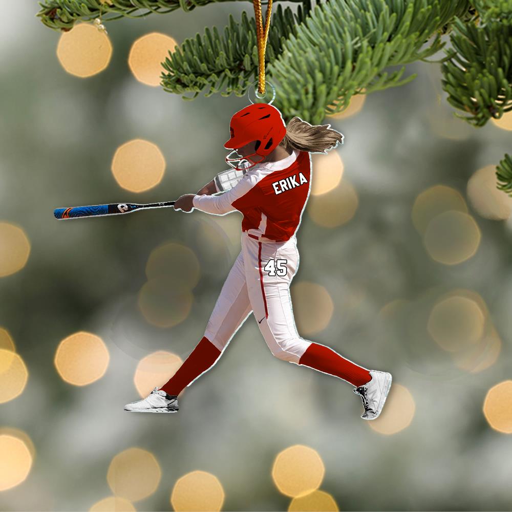 Custom Personalized Softball Acrylic Christmas Ornament, Gift for Softball Lovers