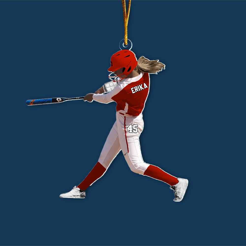 Custom Personalized Softball Acrylic Christmas Ornament, Gift for Softball Lovers
