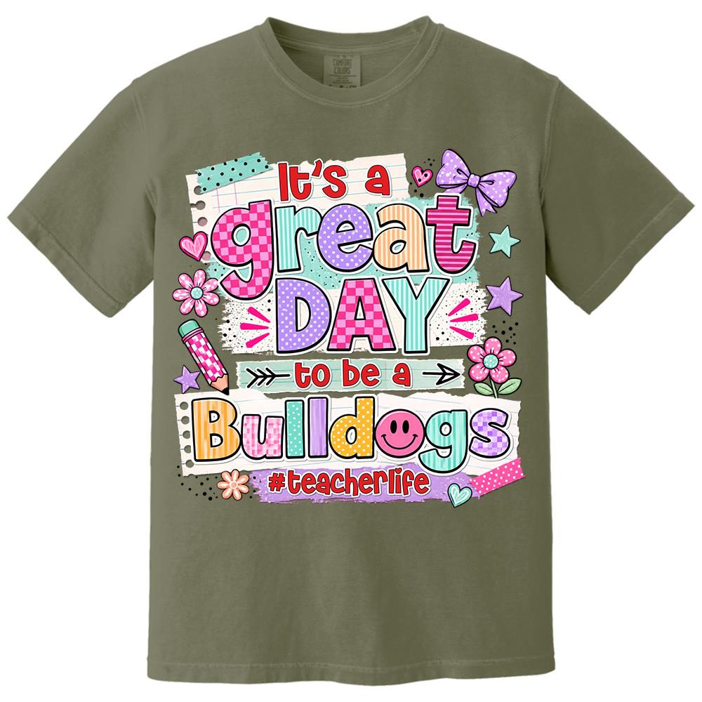 Striped Neon It's A Great Day To Be A Bulldog Personalized School Mascot Retro Stripe Shirt For Teacher Hv01