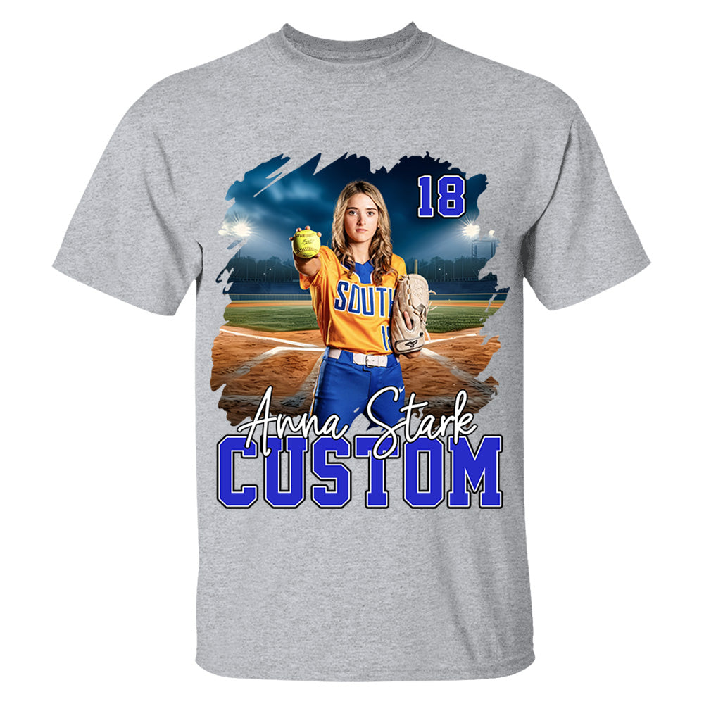 Custom Photo Softball Player And Team Name Shirt - Personalized Photo Sports Shirt