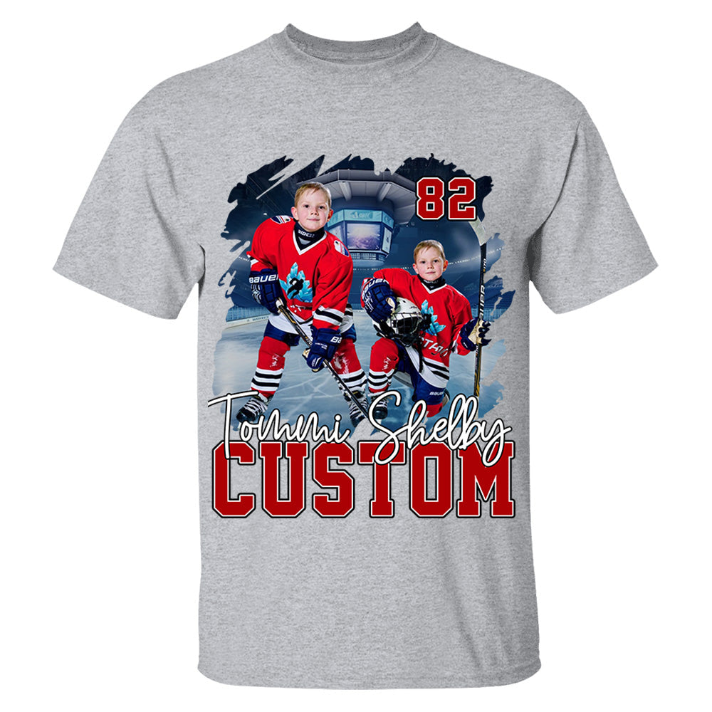 Custom Photo Ice Hockey Player And Team Name Shirt - Personalized Photo Sports Shirt