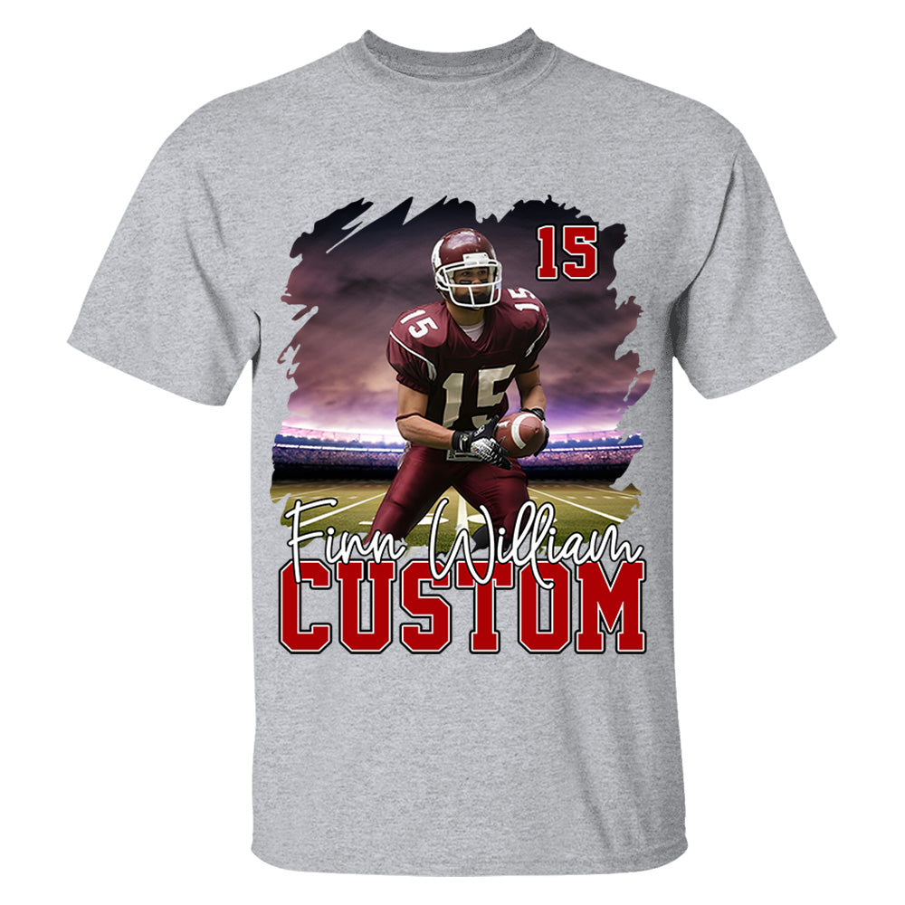 Custom Photo Football Player And Team Name Shirt - Personalized Photo Sports Shirt