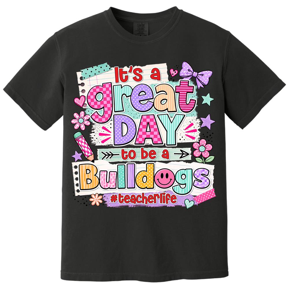 Striped Neon It's A Great Day To Be A Bulldog Personalized School Mascot Retro Stripe Shirt For Teacher Hv01