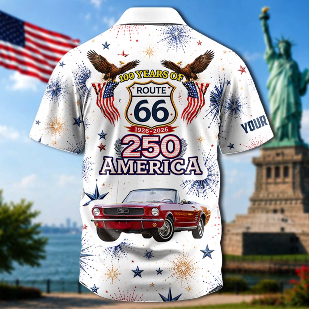 Celebrate 100 Years of Road Route 66 and America 250th Anniversary - Personalized Car Photo Hawaiian Shirt A2110 Pt99