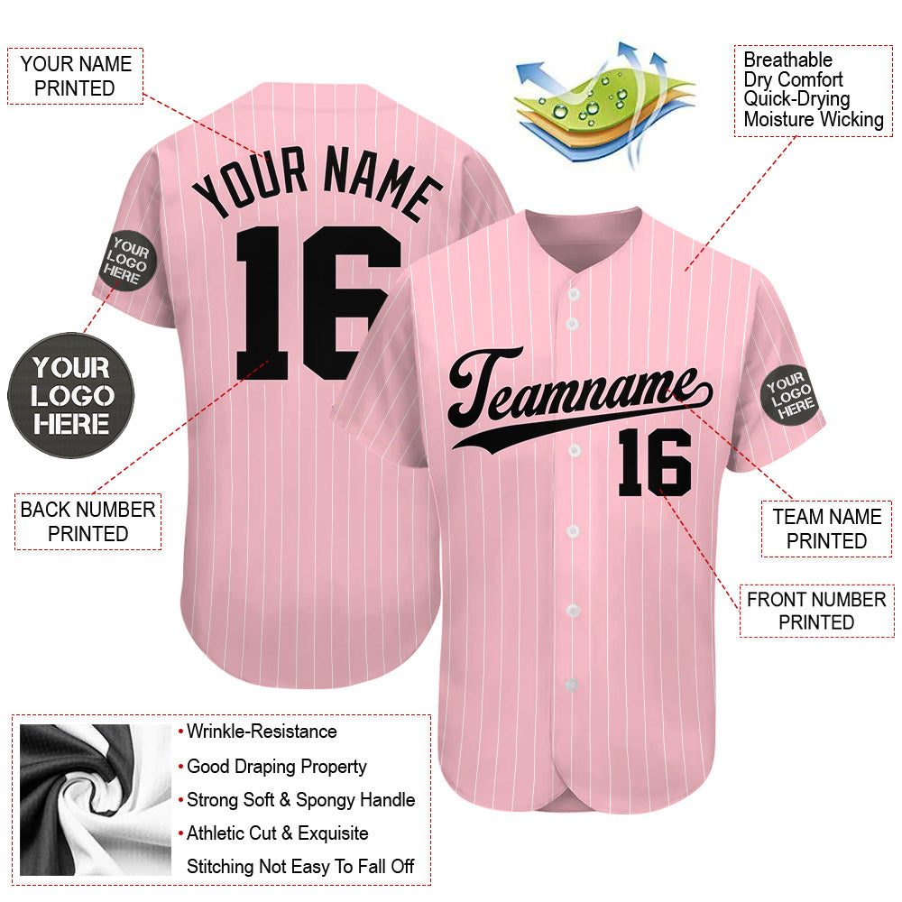 Custom Logo Name Number Pink Pinstripe Baseball Jersey Vr2 Do99