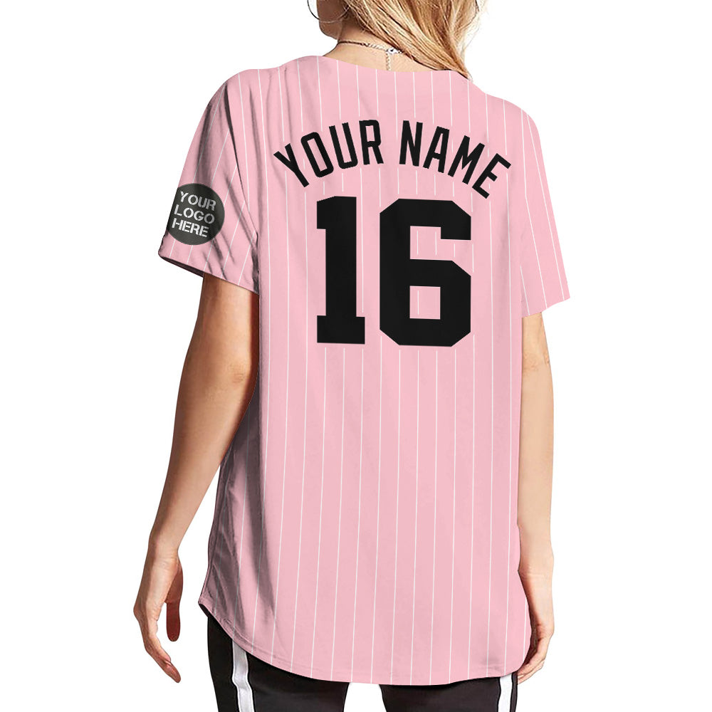 Custom Logo Name Number Pink Pinstripe Baseball Jersey Vr2 Do99