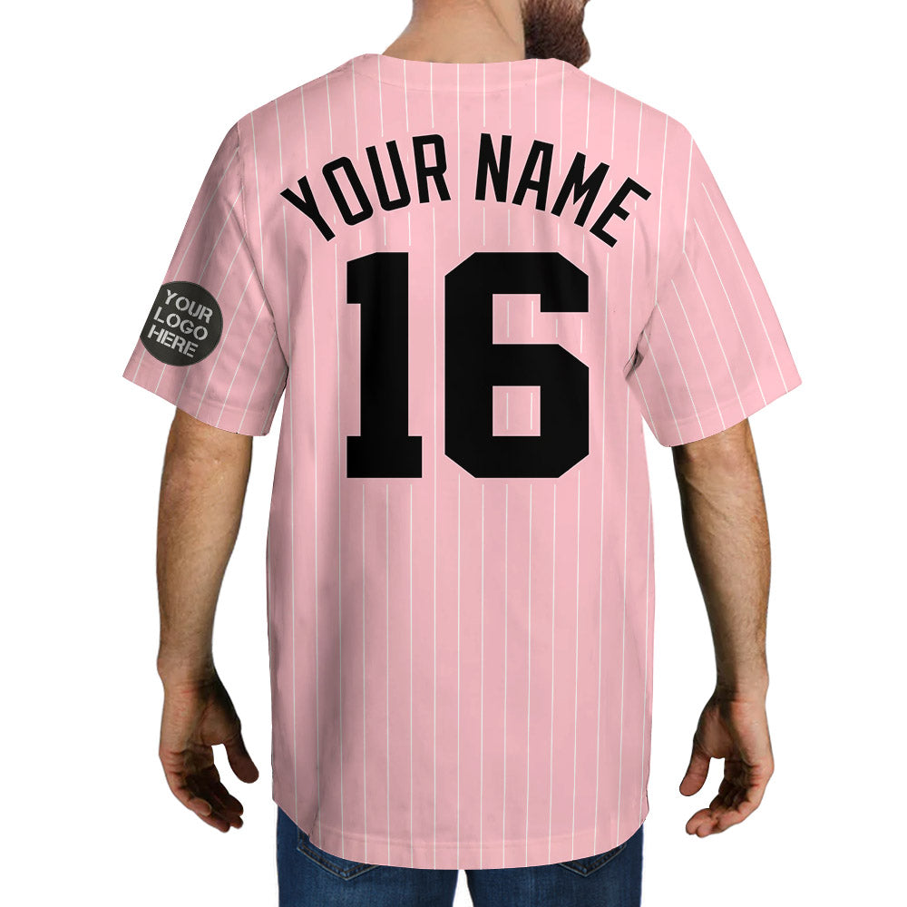 Custom Logo Name Number Pink Pinstripe Baseball Jersey Vr2 Do99