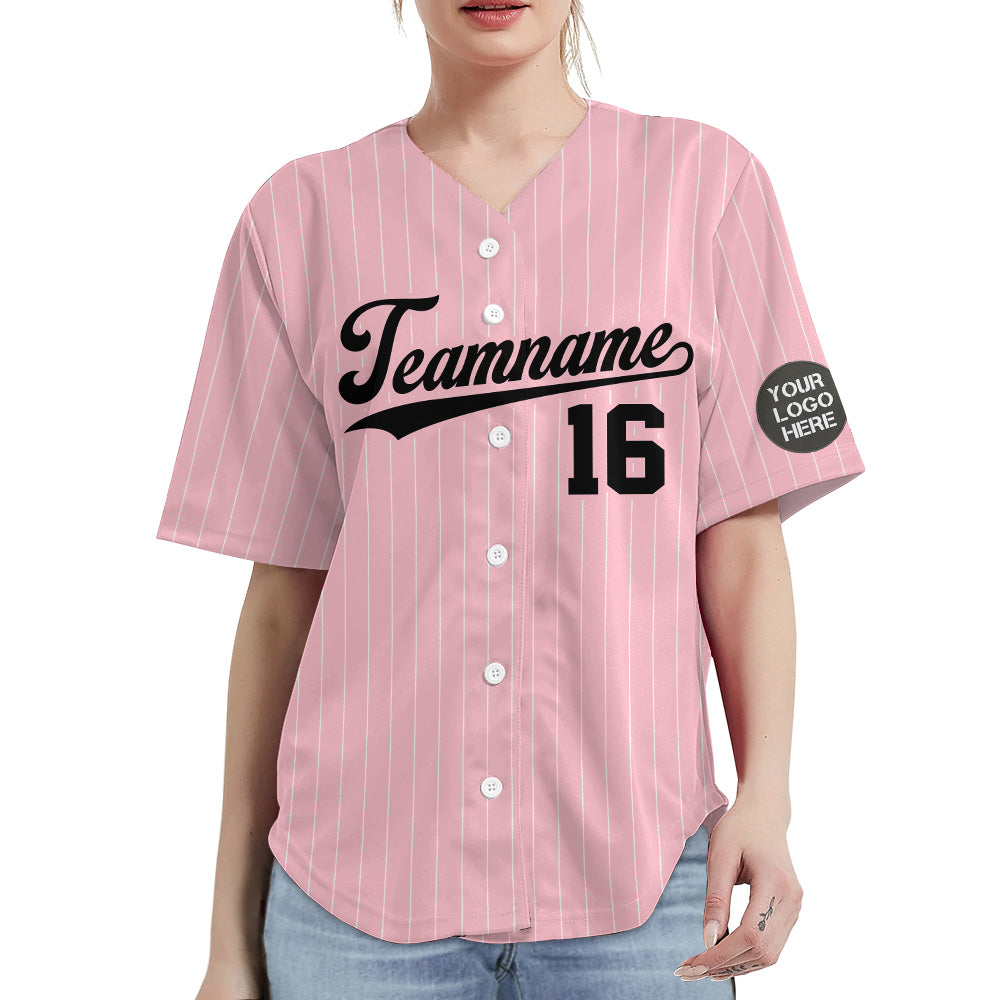 Custom Logo Name Number Pink Pinstripe Baseball Jersey Vr2 Do99