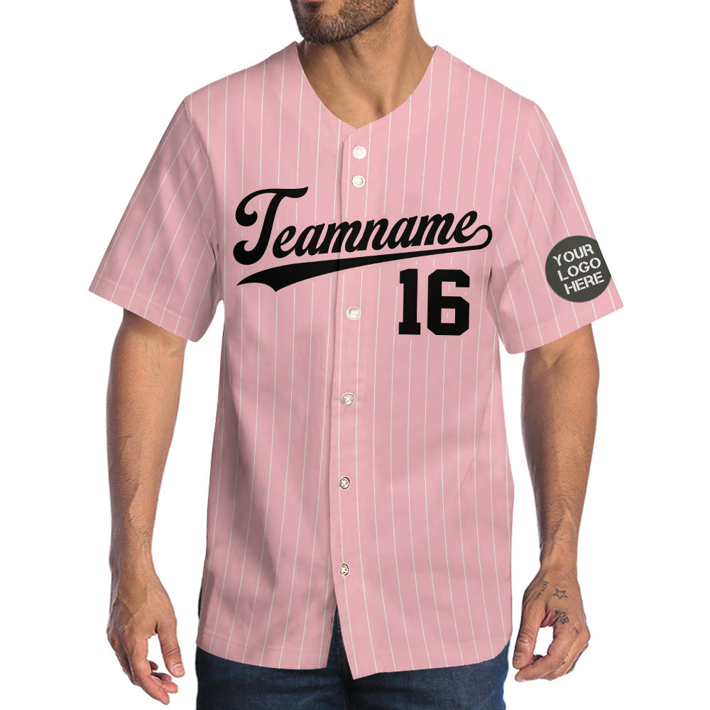 Custom Logo Name Number Pink Pinstripe Baseball Jersey Vr2 Do99