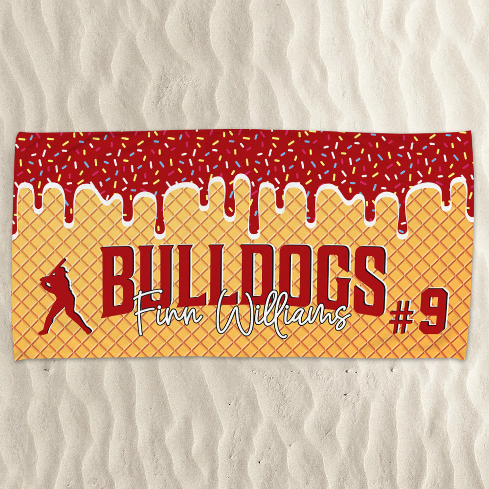 Personalized Ice Cream Drip Baseball Beach Towel, Drip Beach Towel, Pool Towel, Team Gift A2110 Tu20