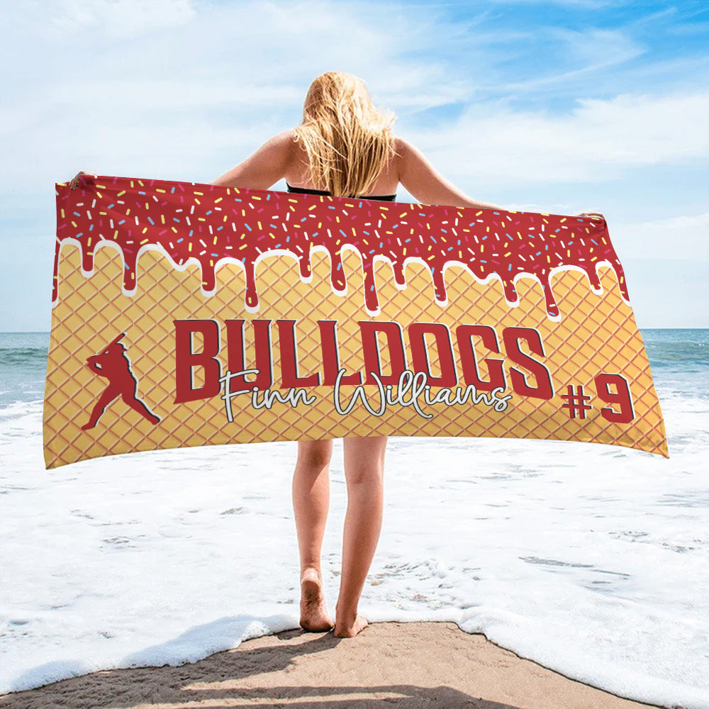 Personalized Ice Cream Drip Baseball Beach Towel, Drip Beach Towel, Pool Towel, Team Gift A2110 Tu20
