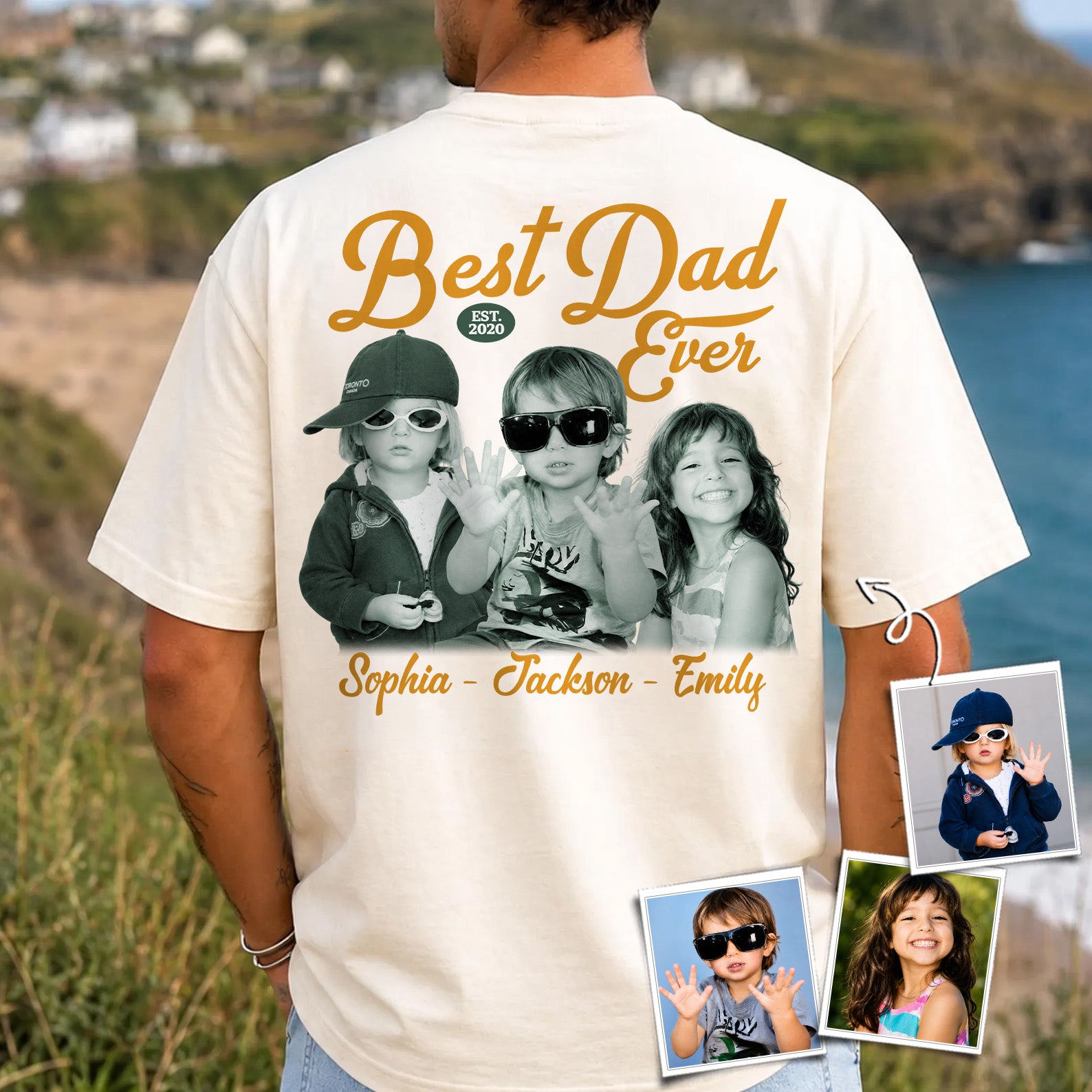 Custom Best Dad Ever Shirt with Kids Name and Photo: Retro Dad Shirt, Dad Est Shirt, New Dad Vintage Picture Tee, Fathers Day Gift from Kids Pt99