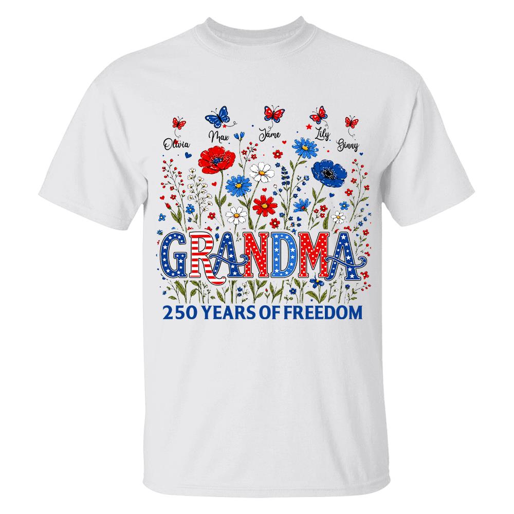 Personalized Grandma Shirt USA 250th Anniversary, Boho Floral Patriotic Tee, Custom Names Gift For Grandma Na02 Hv01
