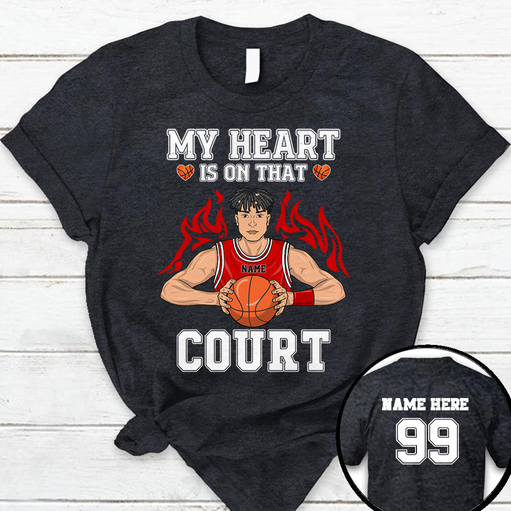 Personalized My Heart Is On That Court Basketball Shirt Custom Name And Number Basketball Shirt Ph99 Ha96