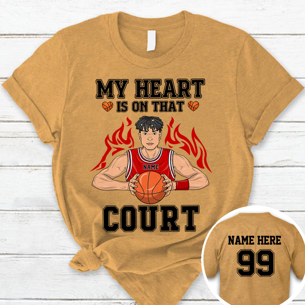 Personalized My Heart Is On That Court Basketball Shirt Custom Name And Number Basketball Shirt Ph99 Ha96