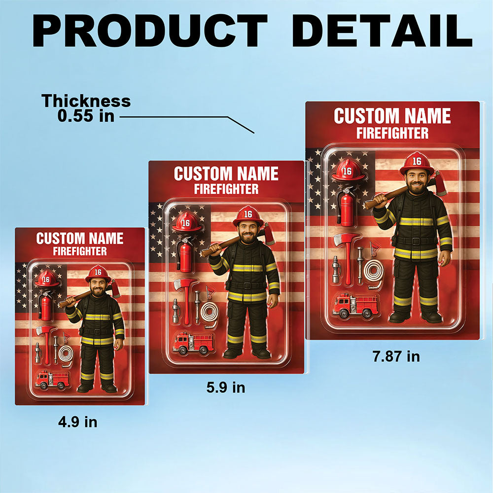 3D Effect Firefighter Action Figure Pack Packaging Personalized Face Firefighter Acrylic Plaque, Unique Keepsake, Gift For Firefighters Pt99