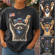 Custom Photo Pet, Feral & Free Racoon Shirt, 4th of July Shirt, USA Independence Day Shirt, Funny Raccoon Tee, Patriotic Shirt, July 4th Gift Nh00