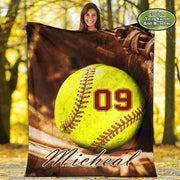 Personalized Softball Blanket, Custom Name And Number Softball Blanket Gift For Him Her On Birthday Christmas, Blanket Gift For Softball Player