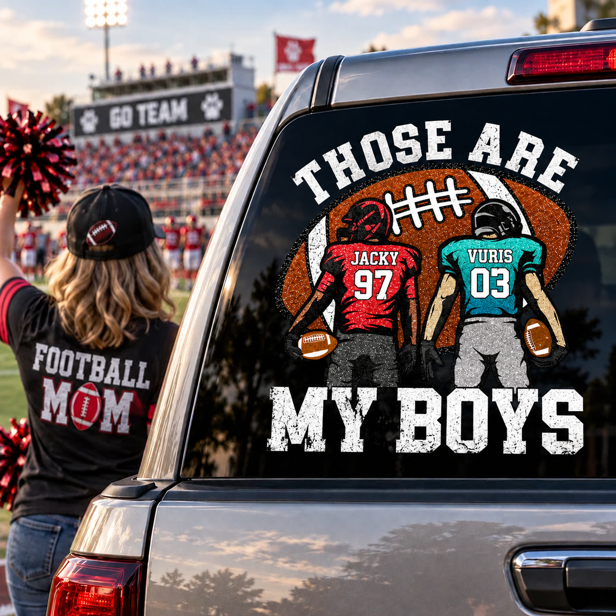 Personalized Those Are My Kids Football Car Decal, Custom Football Player Name & Number Sticker, Gift for Sports Moms and Dads T1807 T24