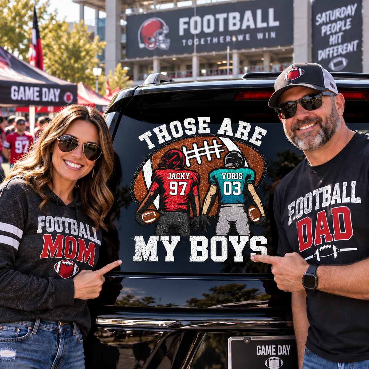 Personalized Those Are My Kids Football Car Decal, Custom Football Player Name & Number Sticker, Gift for Sports Moms and Dads T1807 T24