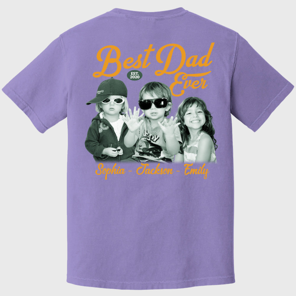 Custom Best Dad Ever Shirt with Kids Name and Photo: Retro Dad Shirt, Dad Est Shirt, New Dad Vintage Picture Tee, Fathers Day Gift from Kids Pt99