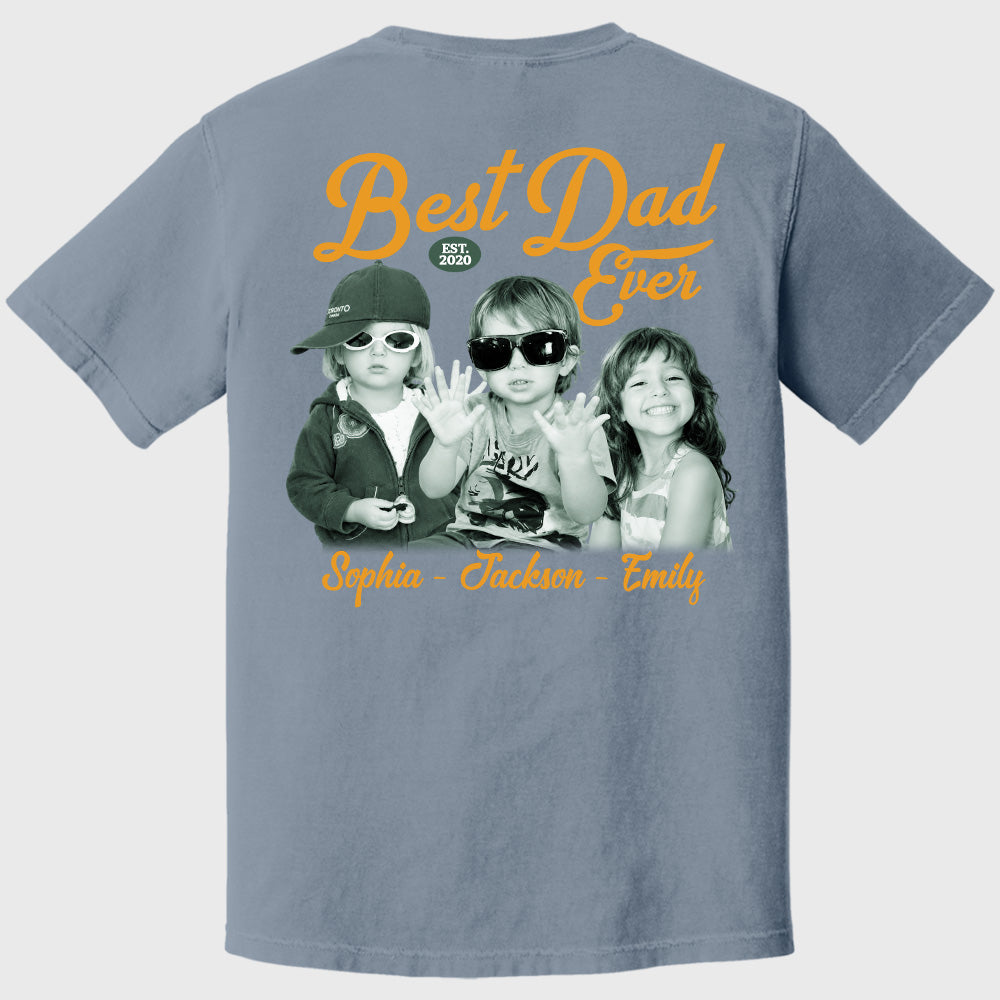 Custom Best Dad Ever Shirt with Kids Name and Photo: Retro Dad Shirt, Dad Est Shirt, New Dad Vintage Picture Tee, Fathers Day Gift from Kids Pt99