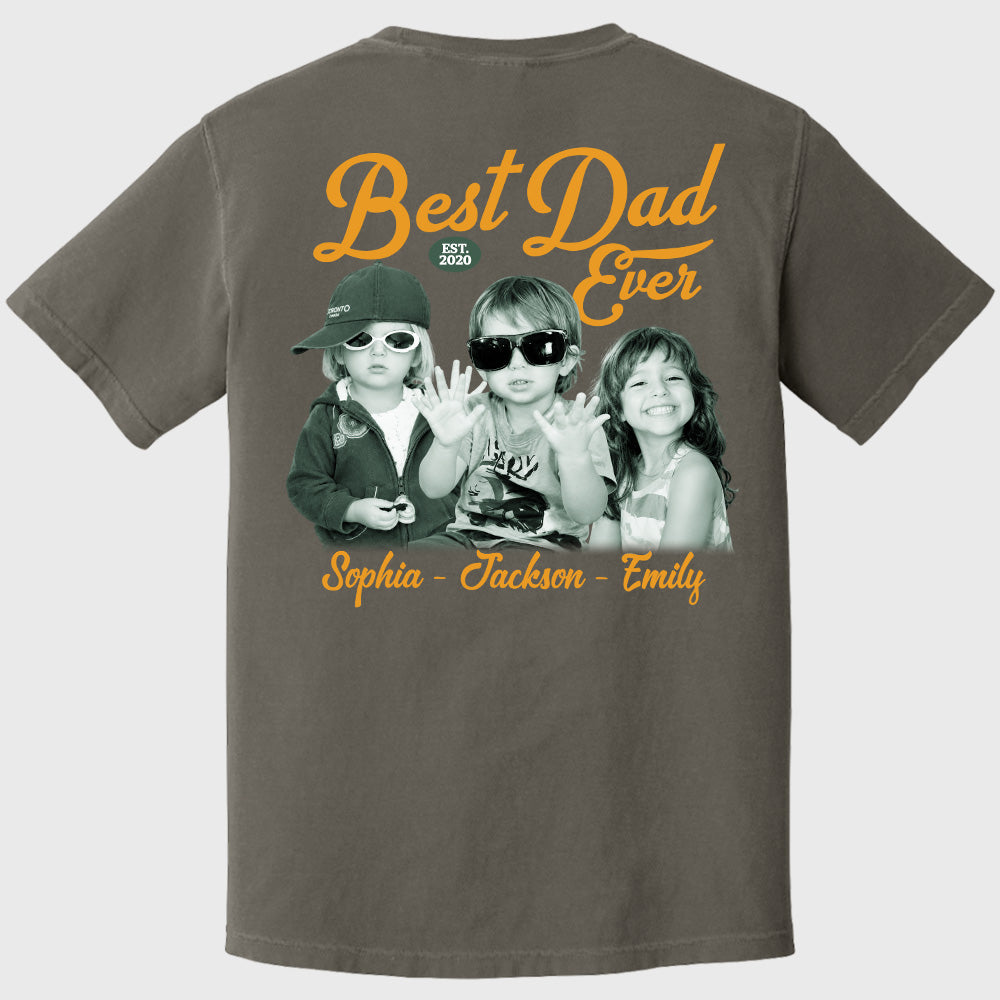 Custom Best Dad Ever Shirt with Kids Name and Photo: Retro Dad Shirt, Dad Est Shirt, New Dad Vintage Picture Tee, Fathers Day Gift from Kids Pt99