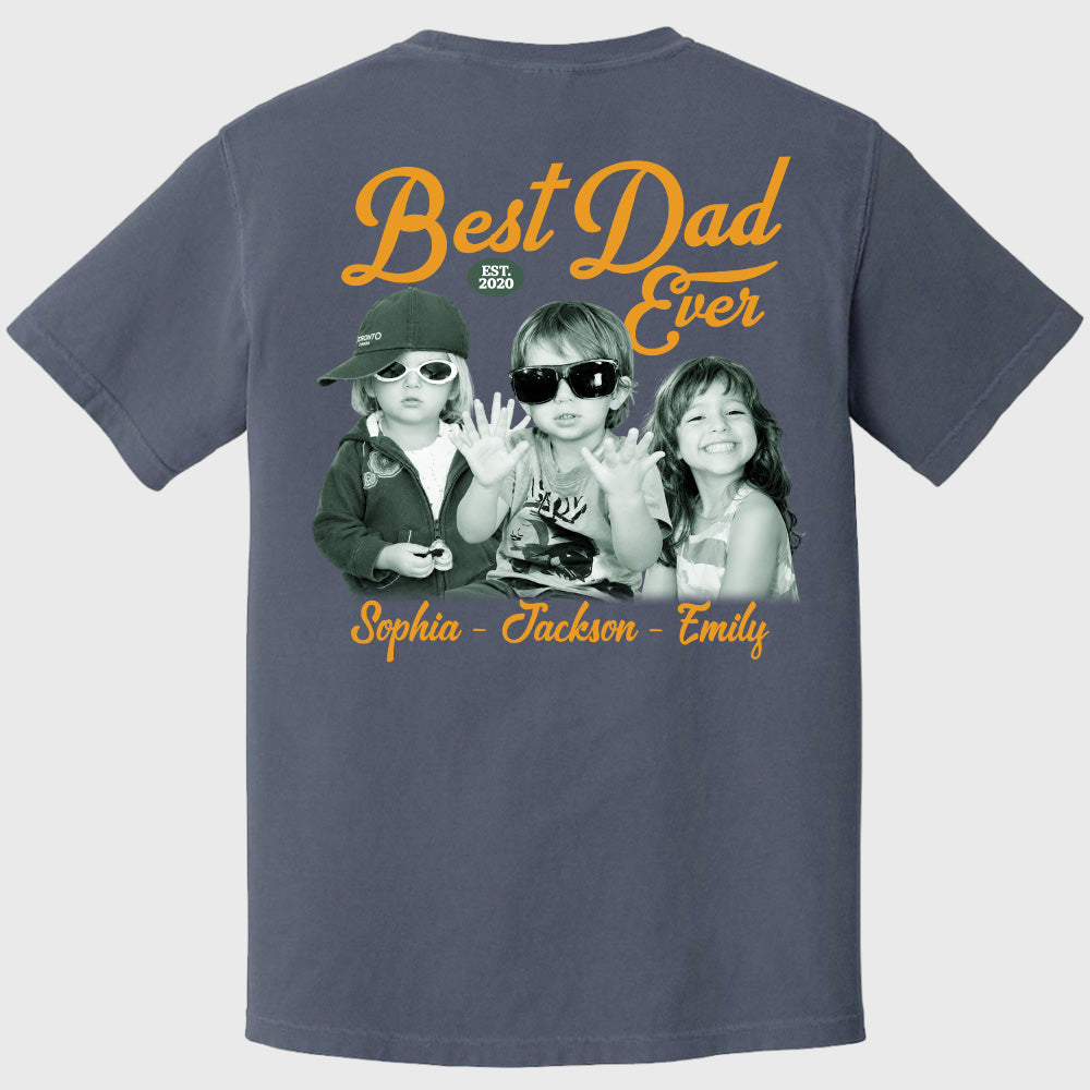 Custom Best Dad Ever Shirt with Kids Name and Photo: Retro Dad Shirt, Dad Est Shirt, New Dad Vintage Picture Tee, Fathers Day Gift from Kids Pt99