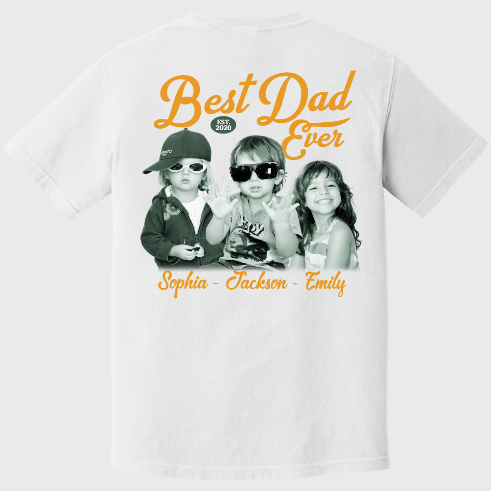Custom Best Dad Ever Shirt with Kids Name and Photo: Retro Dad Shirt, Dad Est Shirt, New Dad Vintage Picture Tee, Fathers Day Gift from Kids Pt99