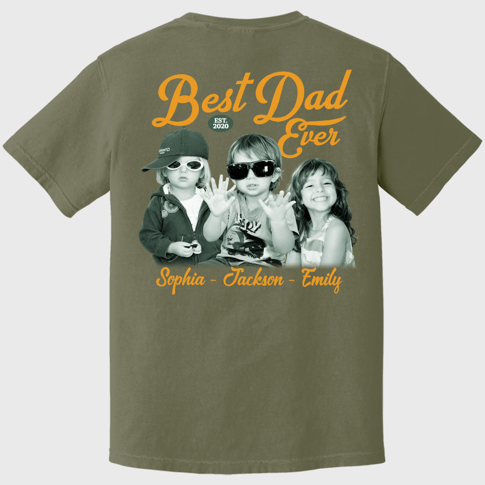 Custom Best Dad Ever Shirt with Kids Name and Photo: Retro Dad Shirt, Dad Est Shirt, New Dad Vintage Picture Tee, Fathers Day Gift from Kids Pt99