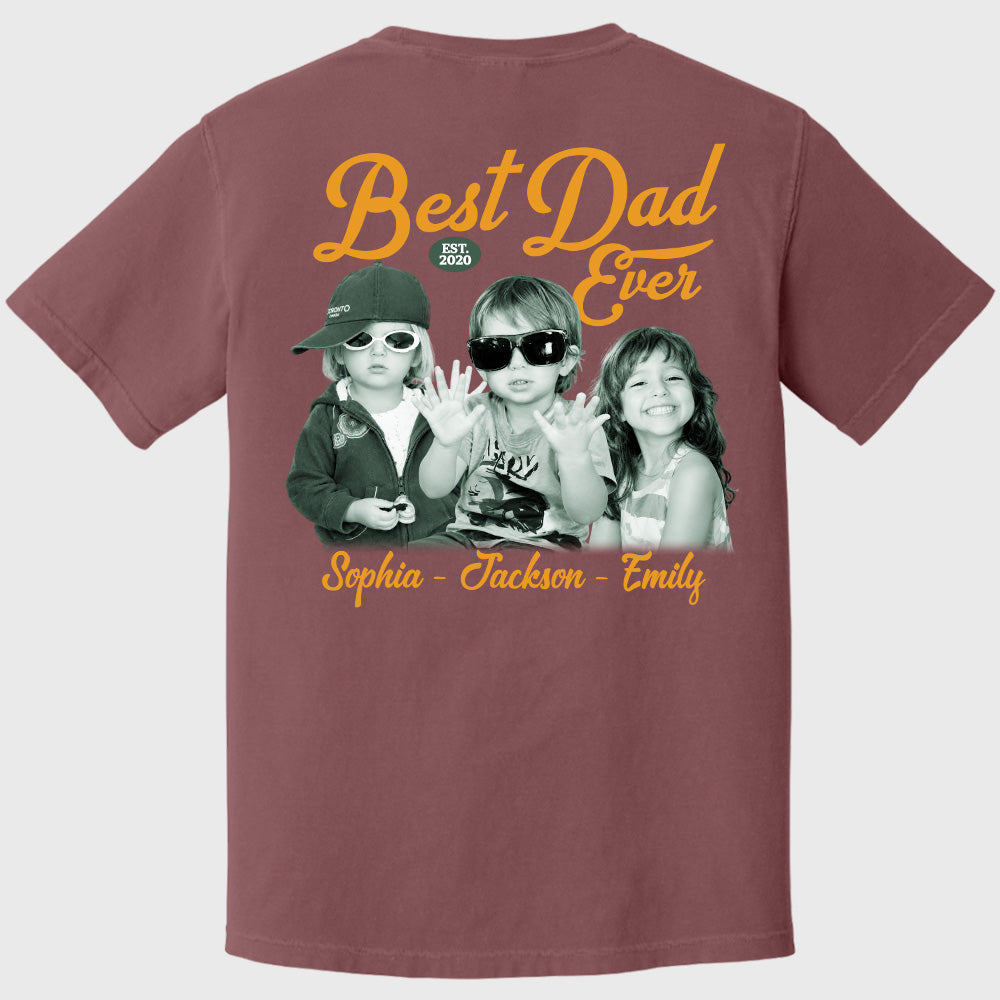 Custom Best Dad Ever Shirt with Kids Name and Photo: Retro Dad Shirt, Dad Est Shirt, New Dad Vintage Picture Tee, Fathers Day Gift from Kids Pt99