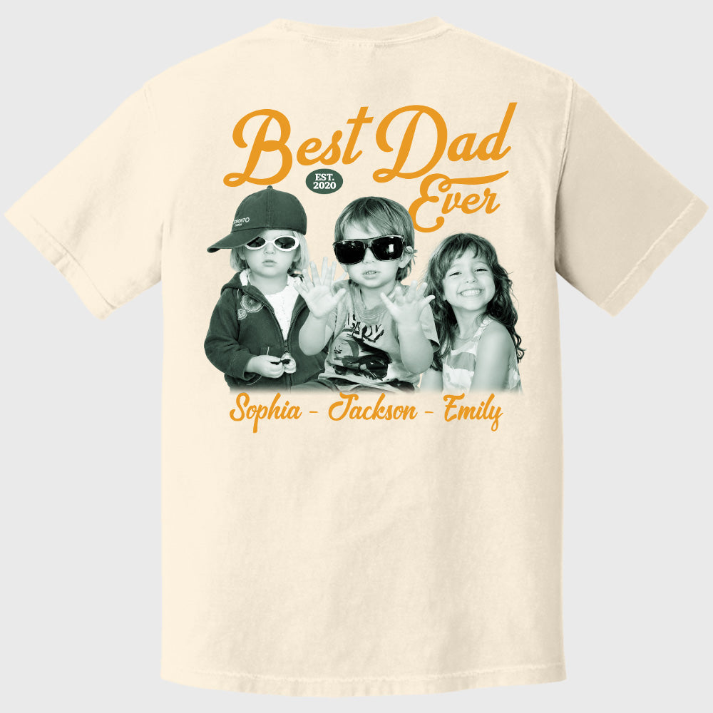 Custom Best Dad Ever Shirt with Kids Name and Photo: Retro Dad Shirt, Dad Est Shirt, New Dad Vintage Picture Tee, Fathers Day Gift from Kids Pt99