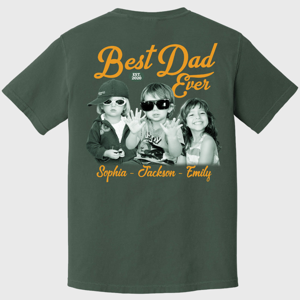 Custom Best Dad Ever Shirt with Kids Name and Photo: Retro Dad Shirt, Dad Est Shirt, New Dad Vintage Picture Tee, Fathers Day Gift from Kids Pt99