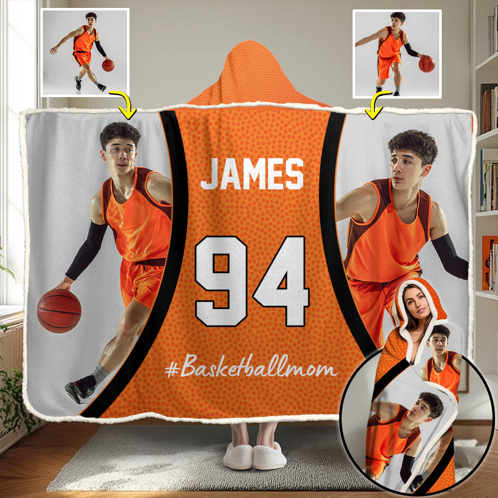 Custom Name & Photo Basketball Mom - Personalized Photo Wearable Blanket Hoodie Tu20