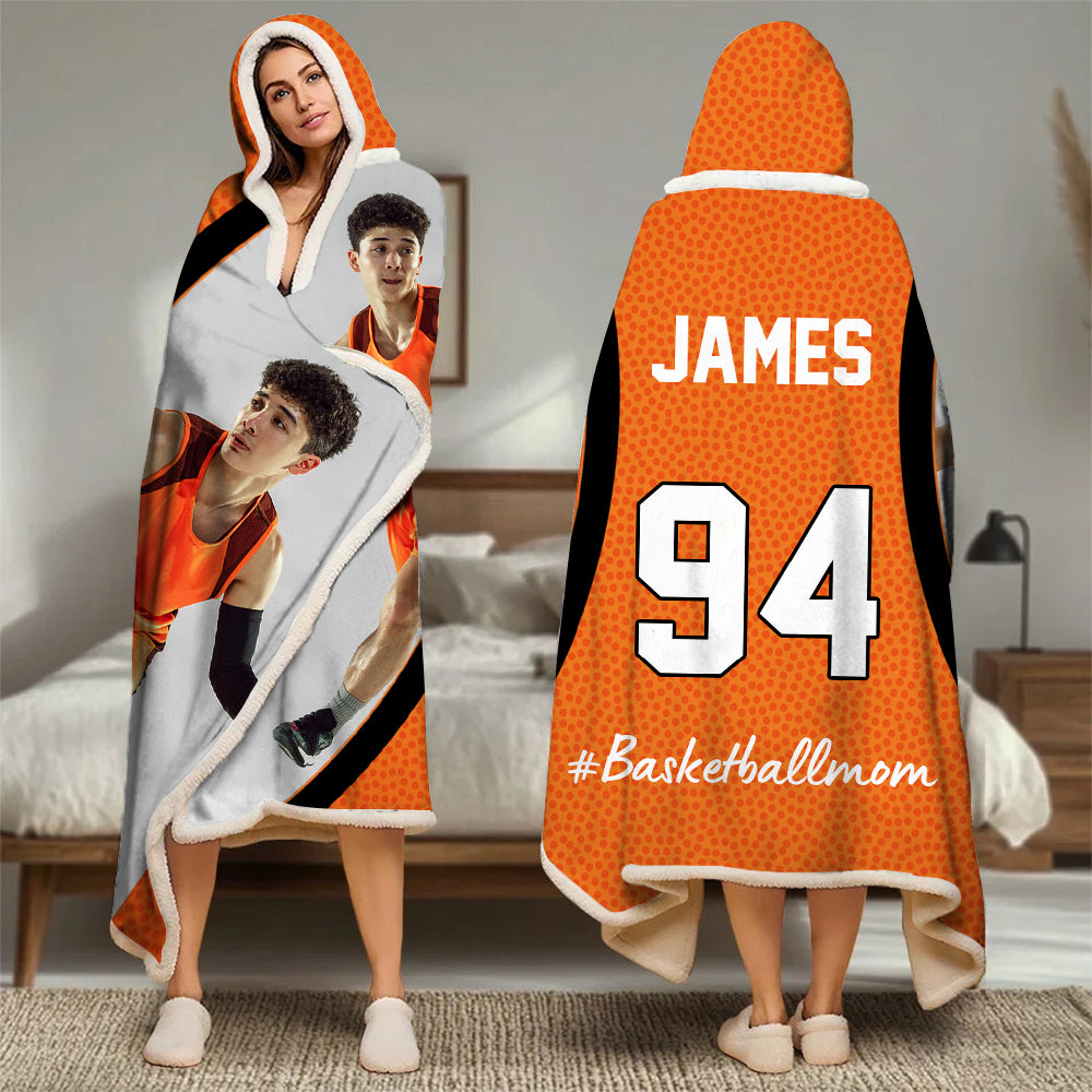Custom Name & Photo Basketball Mom - Personalized Photo Wearable Blanket Hoodie Tu20
