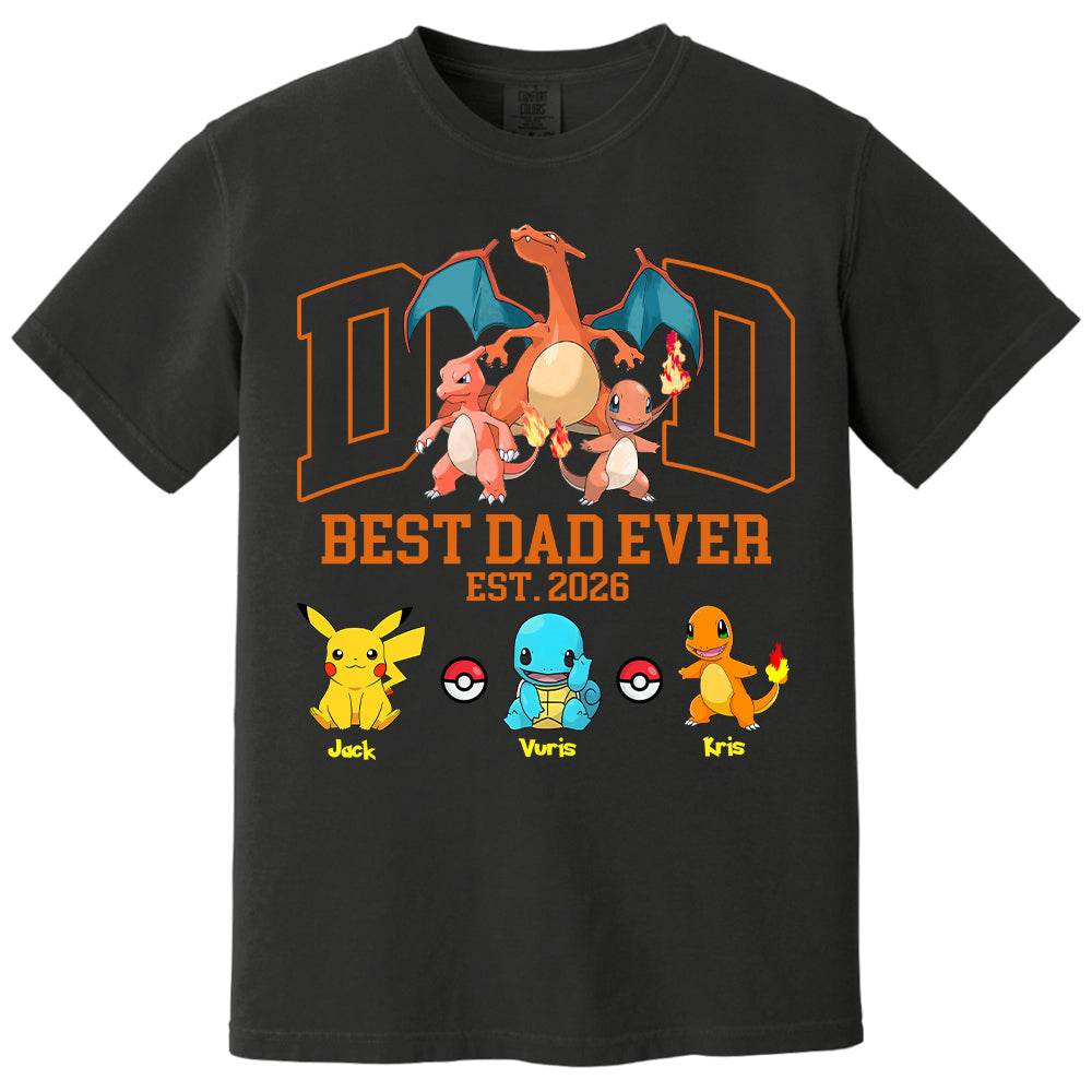 PokeDad Best Dad Ever, Personalized Pokemon Dad Shirt with Custom Kids Name, Gift For Dad, Gift For Grandpa MI209 T24