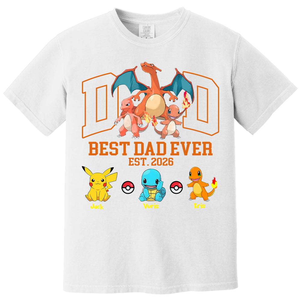 PokeDad Best Dad Ever, Personalized Pokemon Dad Shirt with Custom Kids Name, Gift For Dad, Gift For Grandpa MI209 T24