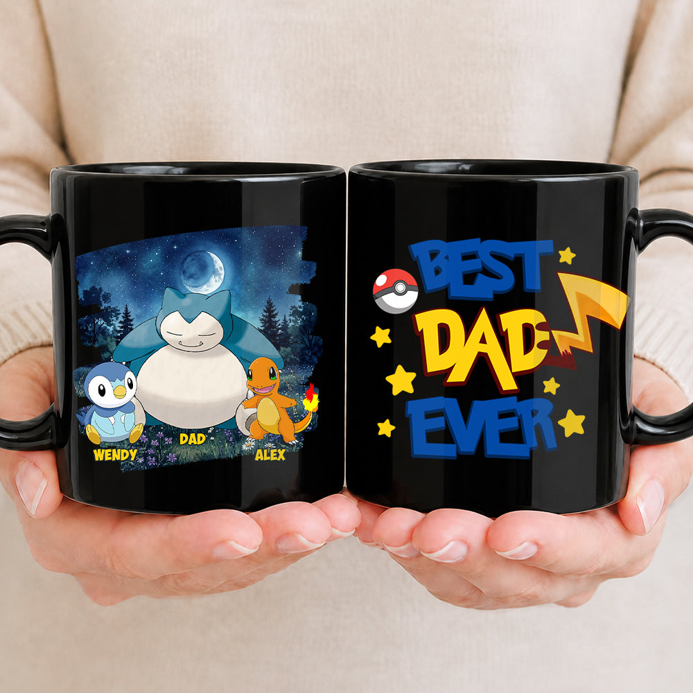 Best Dad Ever Pokemon Mug, Personalized Dad with Kid Names Cup, Father’s Day Stoneware Mug, Gift For Dad Husband MI209 Hv01