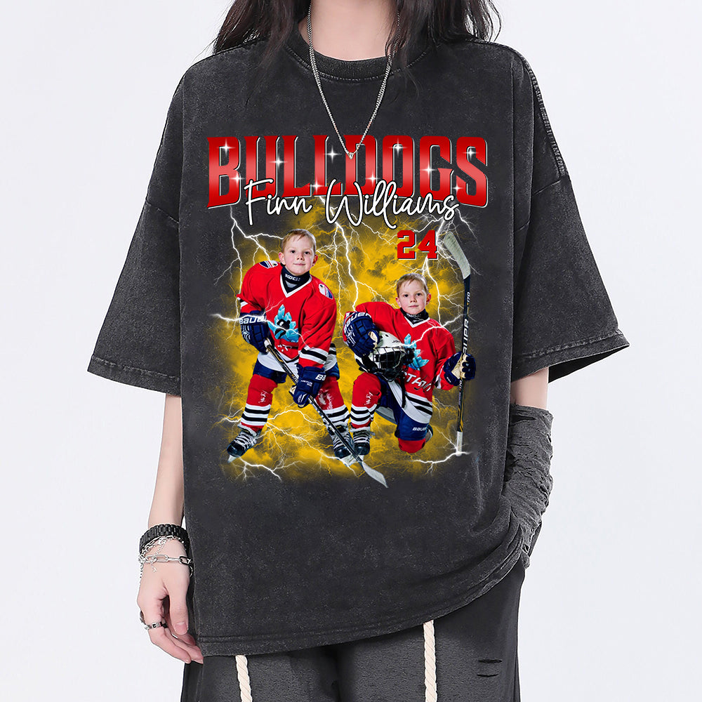 Custom Ice Hockey Player Photo With Unique Style Bootleg Shirt - Perfect Shirt For Ice Hockey Lovers