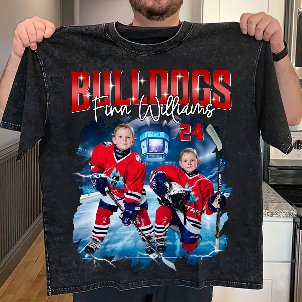 Custom Ice Hockey Player Photo With Unique Style Bootleg Shirt - Perfect Shirt For Ice Hockey Lovers