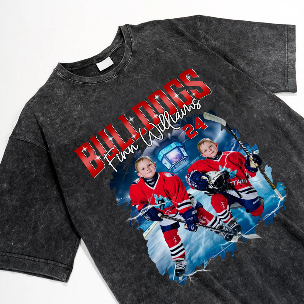 Custom Ice Hockey Player Photo With Unique Style Bootleg Shirt - Perfect Shirt For Ice Hockey Lovers