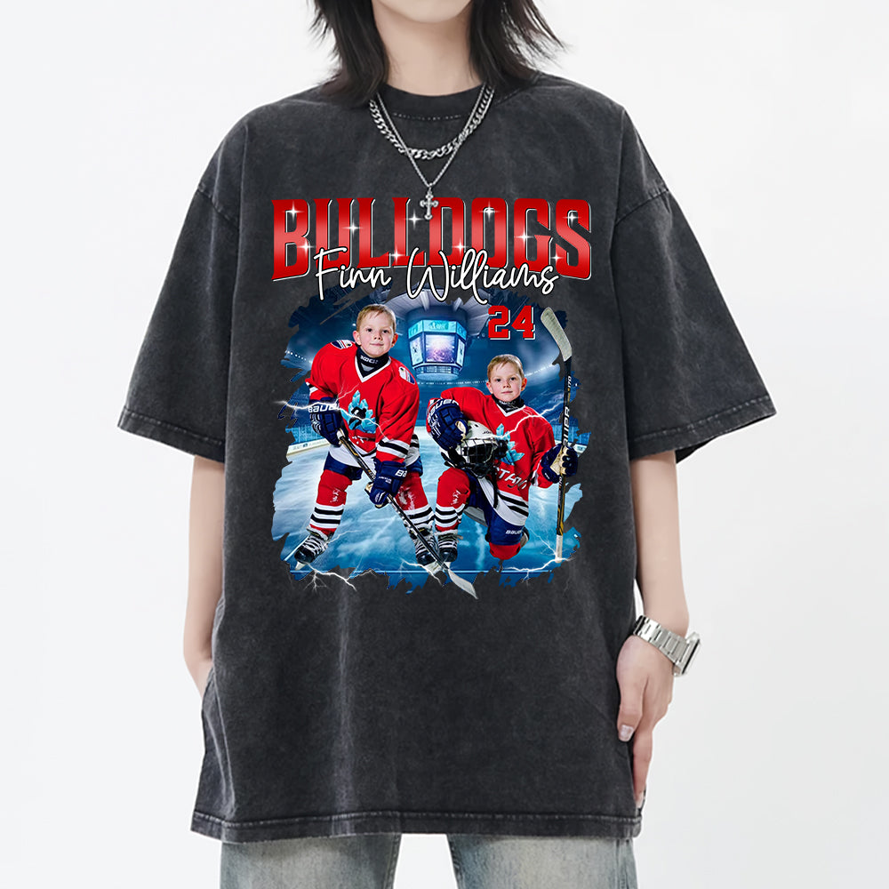 Custom Ice Hockey Player Photo With Unique Style Bootleg Shirt - Perfect Shirt For Ice Hockey Lovers