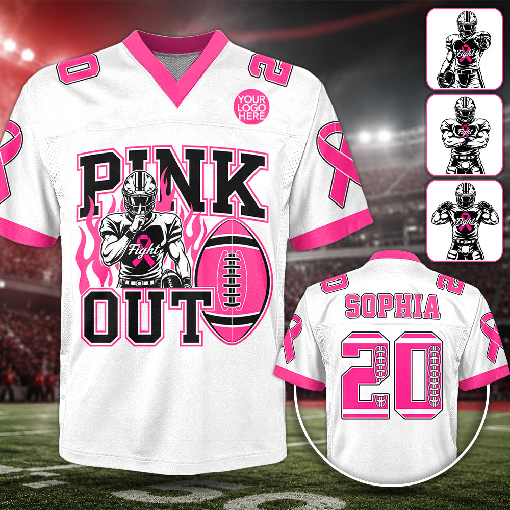 Custom Pink Out Tackle Cancer Game Day Shirt, Football Mom Jersey L0411 Hv01