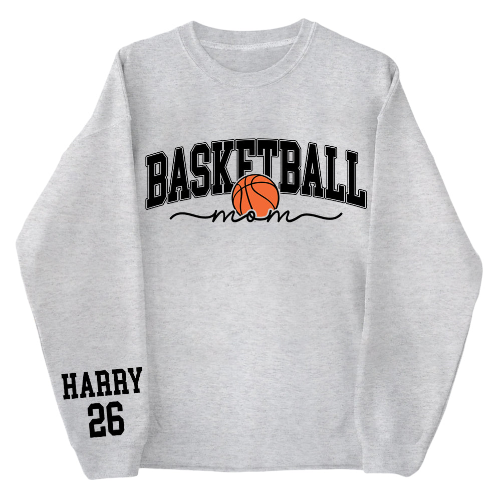Personalize Basketball Mom Kids Name On Sleeve Sweatshirt, Mom Basketball Sweater, Basketball Mama Shirt, Gift for Basketball Mom, Fall Basketball Season Shirt Do99