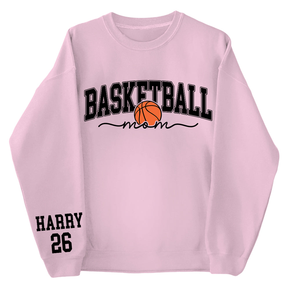 Personalize Basketball Mom Kids Name On Sleeve Sweatshirt, Mom Basketball Sweater, Basketball Mama Shirt, Gift for Basketball Mom, Fall Basketball Season Shirt Do99