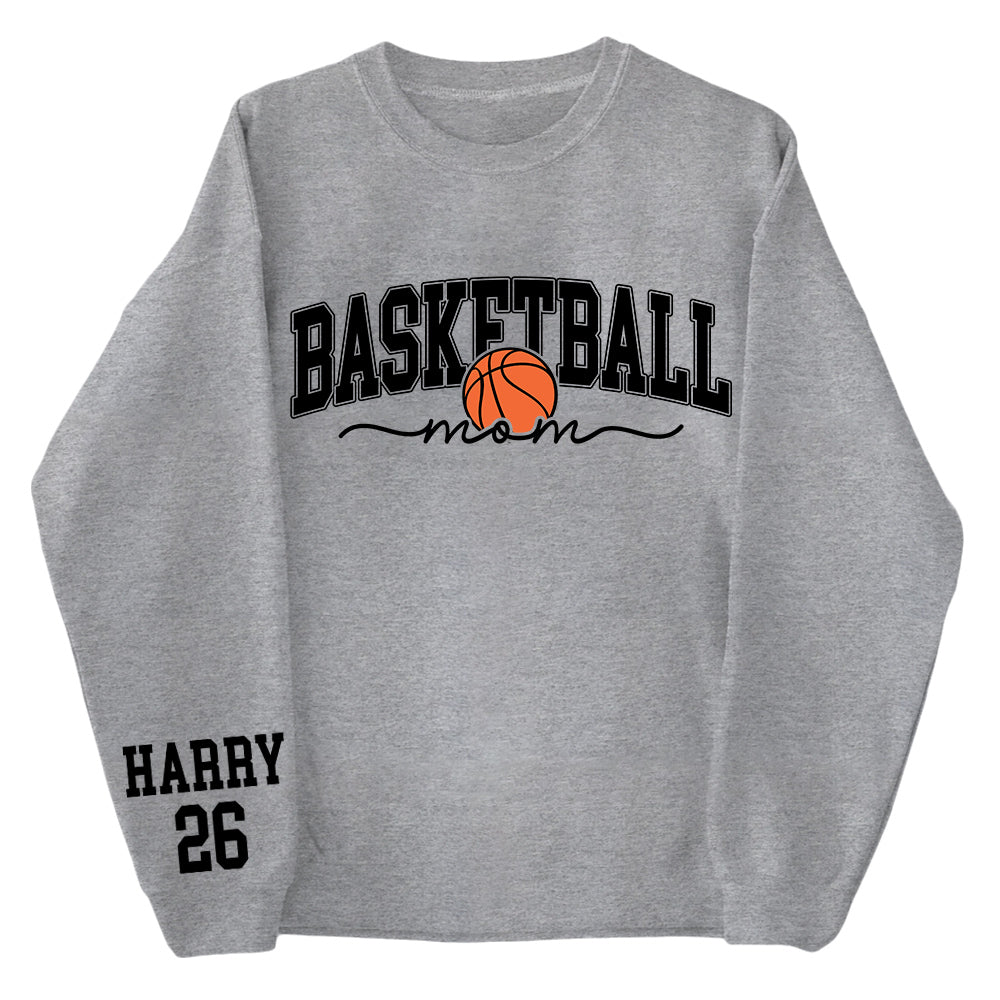 Personalize Basketball Mom Kids Name On Sleeve Sweatshirt, Mom Basketball Sweater, Basketball Mama Shirt, Gift for Basketball Mom, Fall Basketball Season Shirt Do99